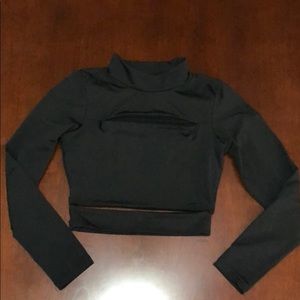 Long Sleeve Crop Top with Cutouts & Mock Neck